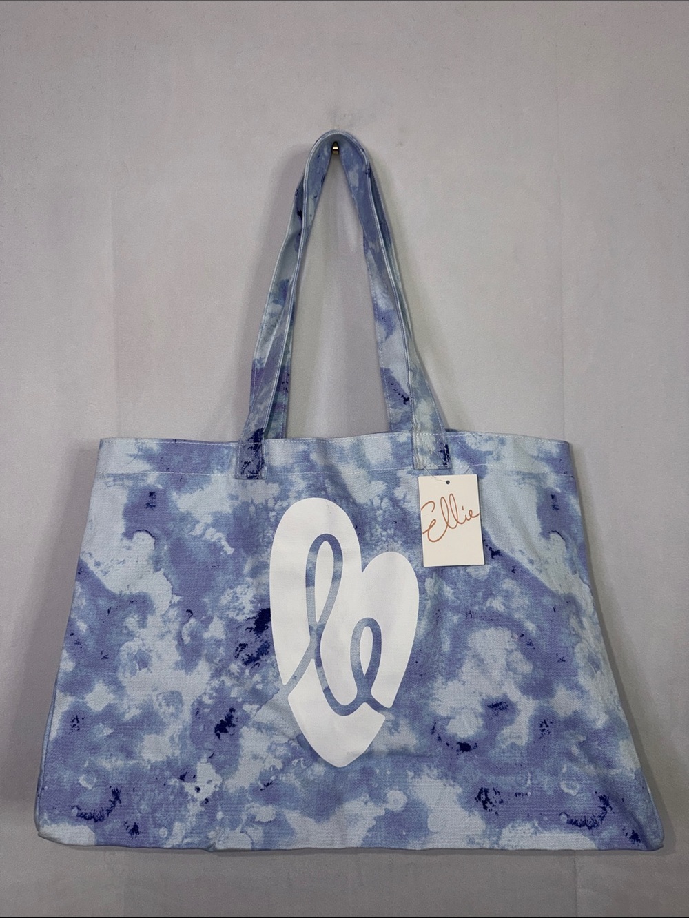 Ellie Lavender Tie-Dye Canvas Tote with White Heart Logo